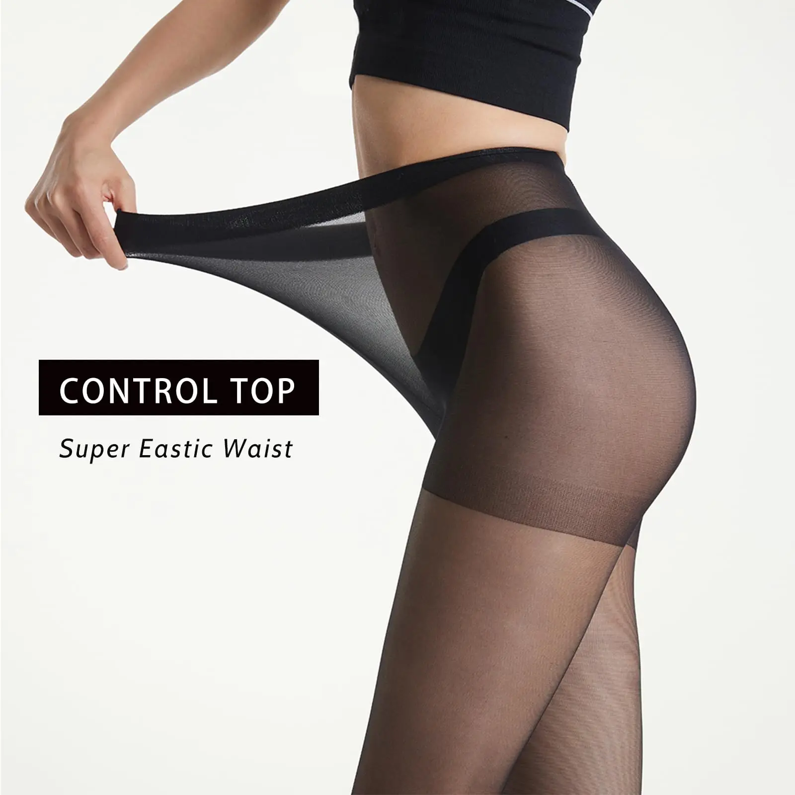 Kave 2 pairs Sexy Black Sheer Toeless Pantyhose Tights For Women 20D Open Toe Pantyhose Control Top Soft Solid Color Pantyhose