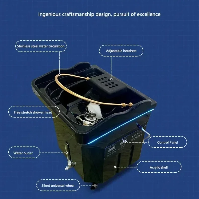 Therapy Center Head Spa Beauty Salon Bed with Water Tank Mobile Comfortable Shampoo Chair Basin Black Portable Shampoo Basin - Image 2