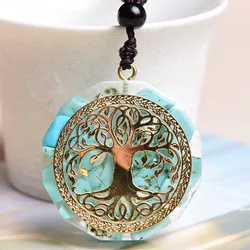 Orgonite Energy Golden Tree of Life Crystal Chakra Stone Turquoise Reiki Healing Yoga Meditation Handmade Orgone Hanging Decor