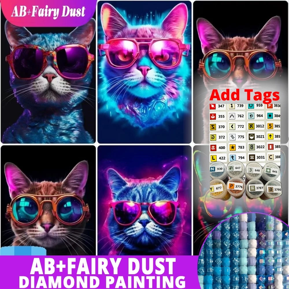 مع رمز ملصق AB الجنية الغبار الماس اللوحة عيون باردة القط الكرتون الحيوان 5D DIY 2023 منتجات جديدة مجموعات الحرف الهدايا المنزل #1