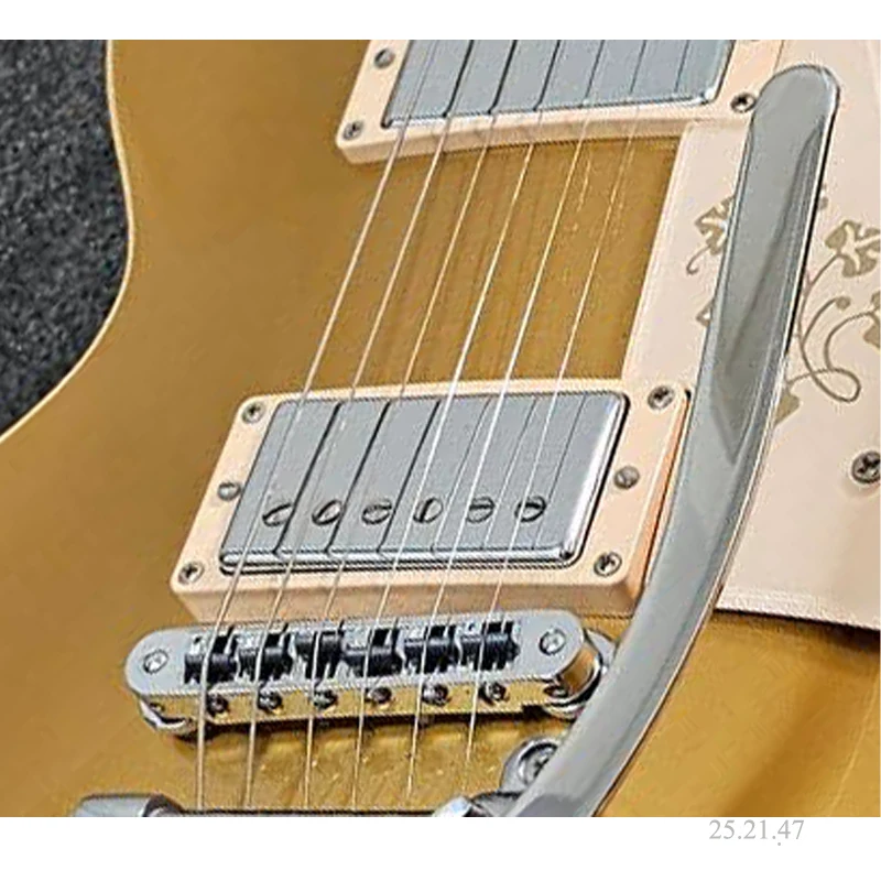 brass hued Single Cutaway Solid Body Electric Guitar  Chrome Hardware White Pickguard