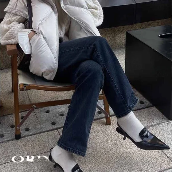 

Ordinarytimes Classic Straight Leg Jeans Versatile Simple Design High Waist Cotton Denim Women's Casual Faion Autumn Collec...