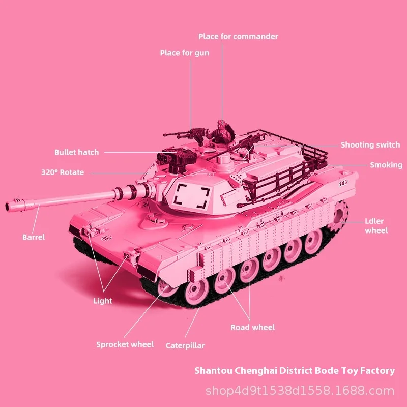 Cross-BorderรีโมทคอนโทรลถังMerkava M1a2 สีชมพูTrackเด็กไฟฟ้าทหารรุ่นเด็กผู้หญิงของเล่นคริสต์มาสของขวัญ
