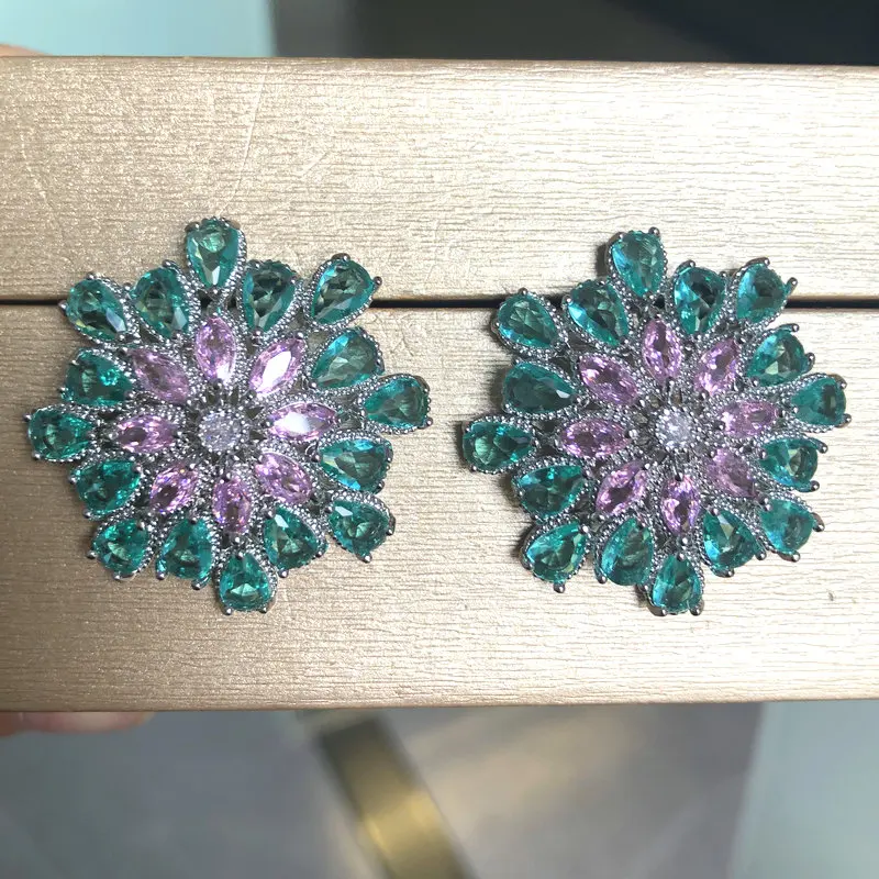 

Bilincolor Pink and Green Flower Stud Earring for Women