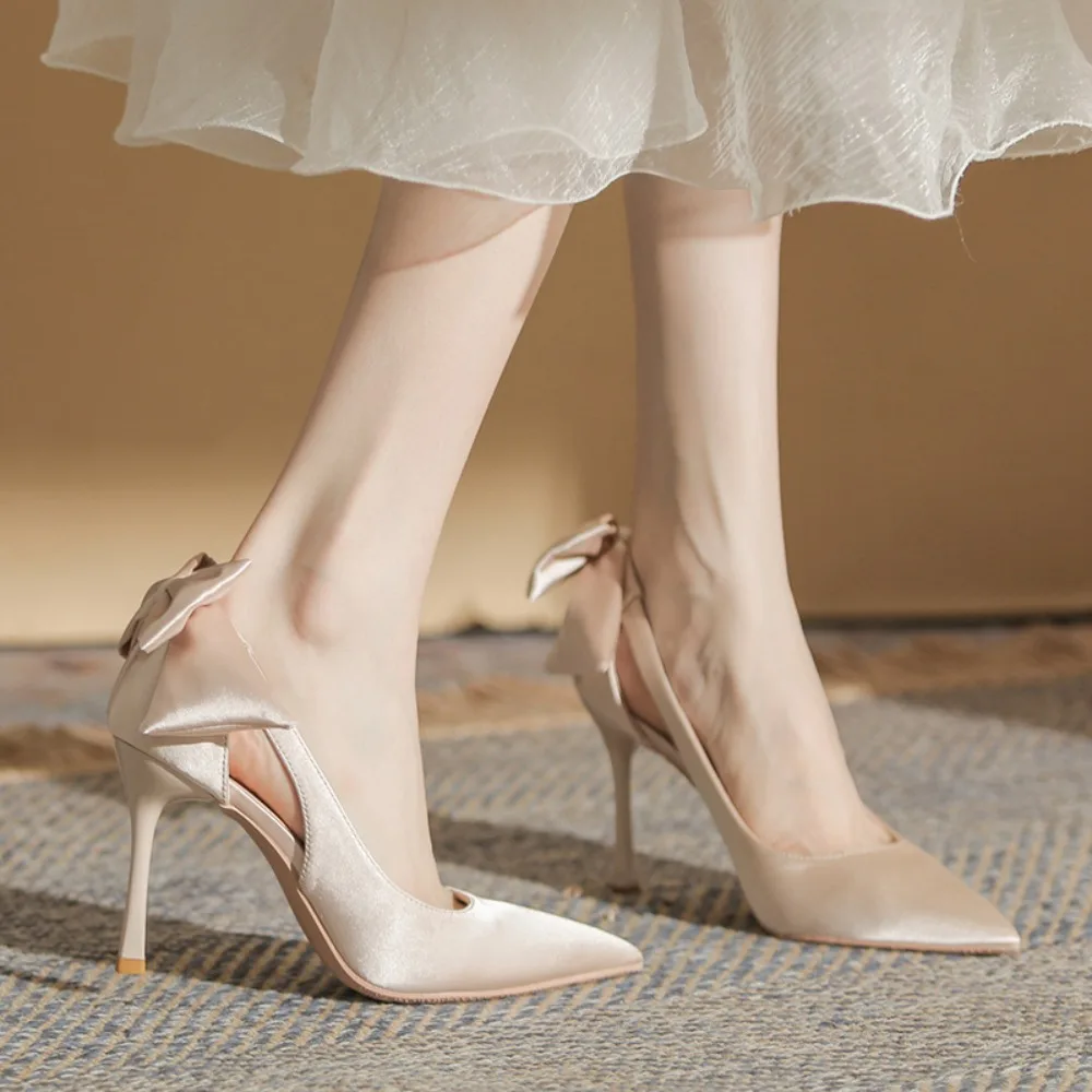 

French Luxury Silk Leather High Heels Women Pointed Toe Stiletto Designer Shoes