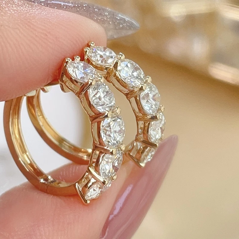 LUOWEND 100% 18K White/Yellow Gold Earrings Women Luxury Design 2.0carat Real Natural Diamond Hoop Earrings High Party Jewelry