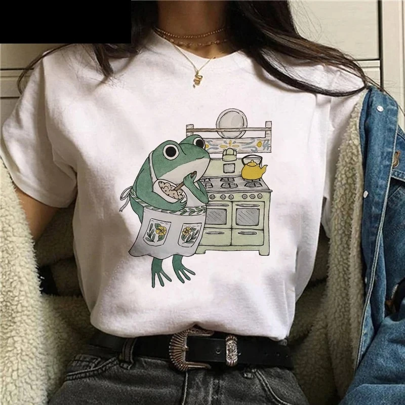 Leisure Academy Style Cartoon Frog T-shirt Spring Summer Leisure Large Women's T-shirt Ulzzang Harajuku Fashion Versatile Short