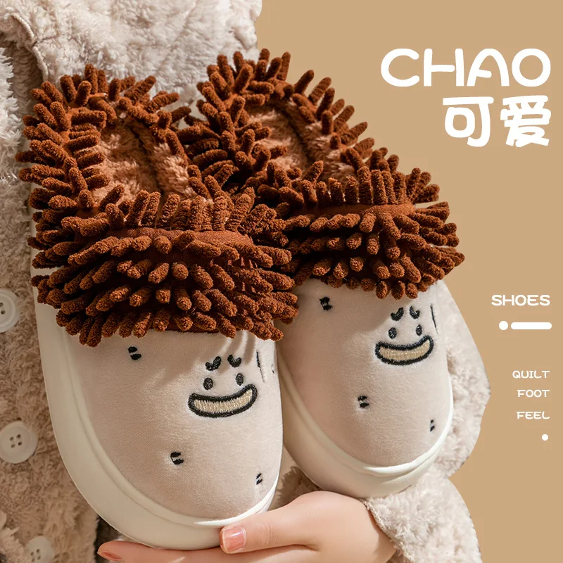 

Dreadlocks Personalized Cotton Slippers Women's 2024 New Indoor Home Winter Non-slip Velvet Warm Cute Thick-soled Cotton Shoes