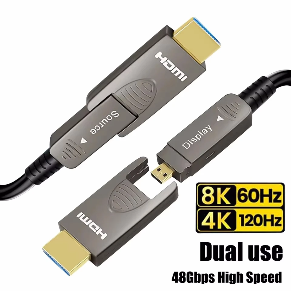 8K HDMI 2.1 Fiber Optic Cable Detachable Type A+Type D HDMI Active Fiber 4K@120Hz 8K@60Hz 48Gbps 15m 20m 100m for RTX 4070/4090