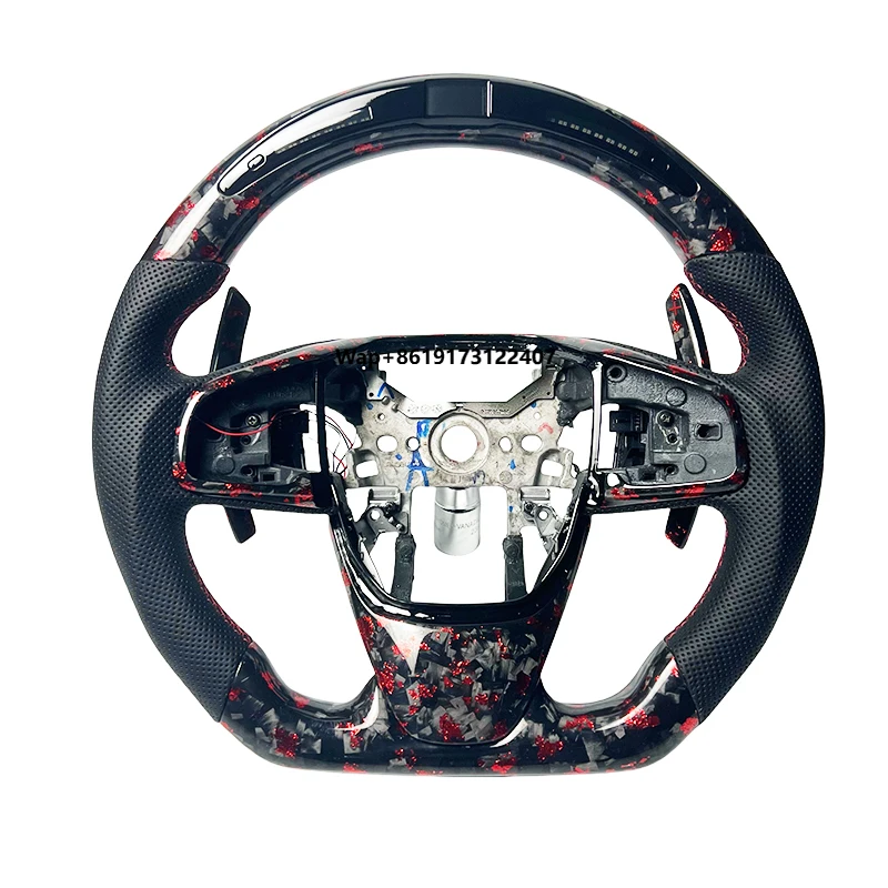 Factory Direct Sale Red Forged Carbon Fiber Genuine Leather LED Sport Steering Wheel Suitable for  10th 2016-2021