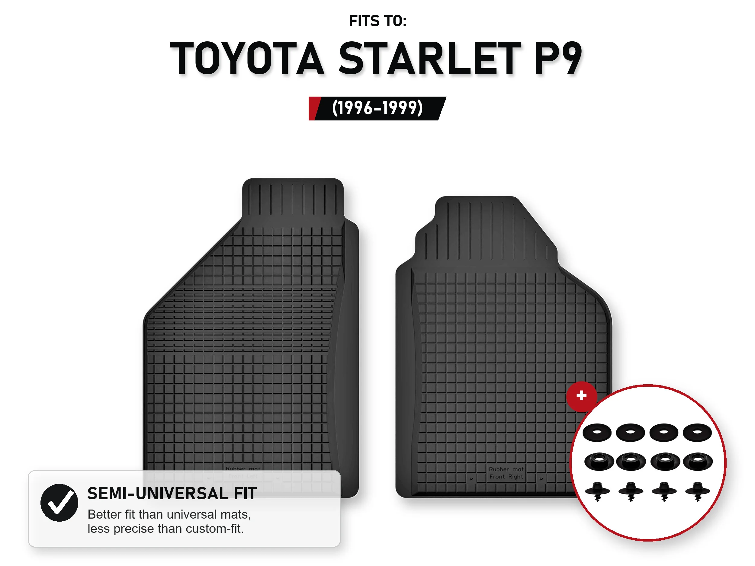 Tapijtmatten voorbak voor: Toyota Starlet P9 1996-1999 met stoppers