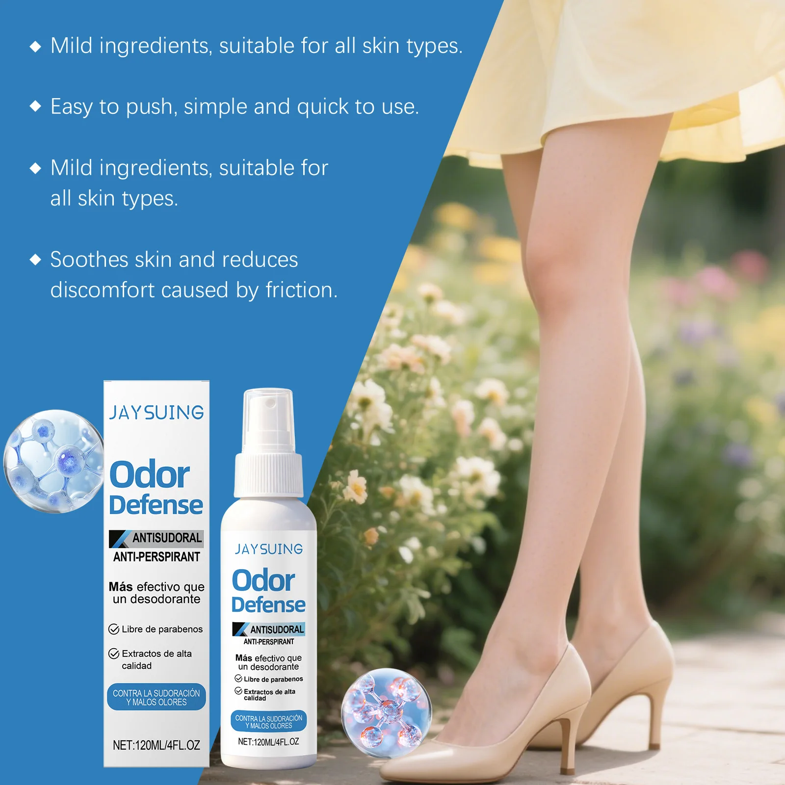 Jaysuing Sanftes Deodorant-Körperspray mit erfrischender Hautpflege und mintigem, frischem Duft, nicht klebend, schnell trocknend, 120 ml