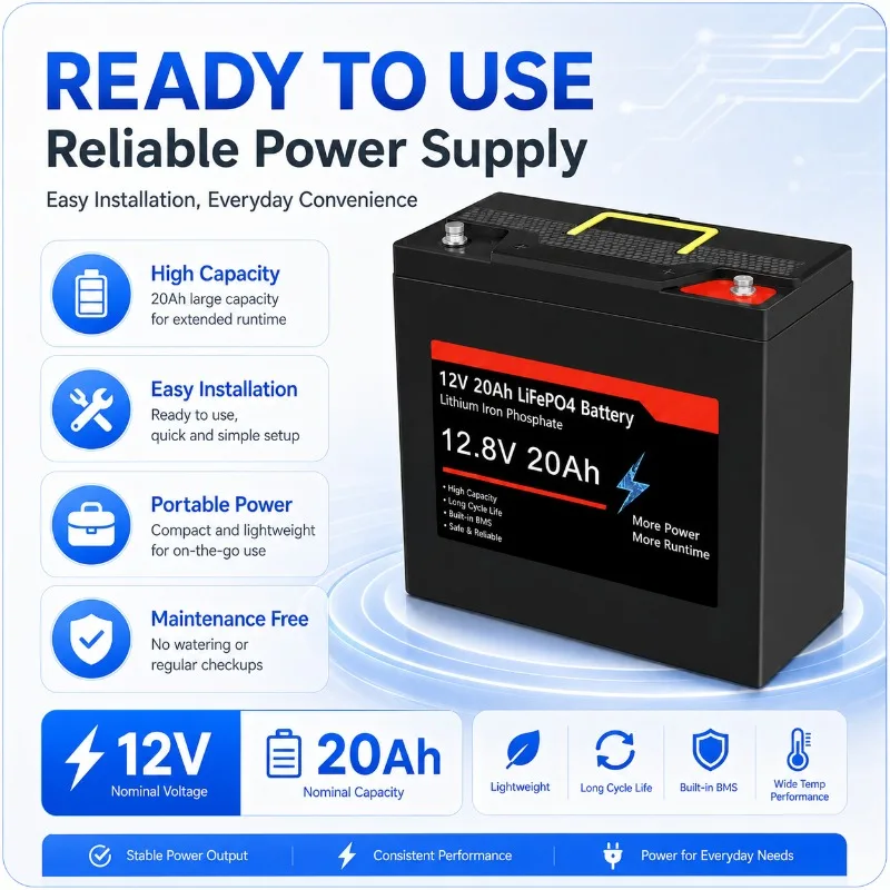 12.8V 20Ah LiFePO4 Rechargeable Battery Pack Deep Cycle for Solar RV UPS Outdoor Camping Home Energy Storage Backup battery pack
