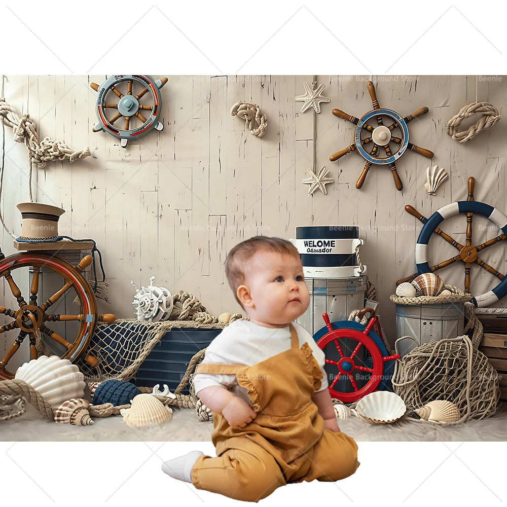 Beenle Marine Lighthouse Sailboat Background Baby Shower Decor Portrait Wood Board Rail Seaman Cake Smash Photography Backdrop