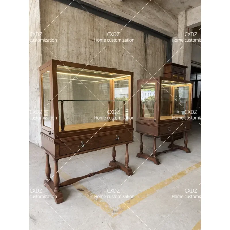 Chinese Antique Display Cabinet Glass Showcase Island Jewelry Storage Transparent Case for Jade Specimen Figure Collection