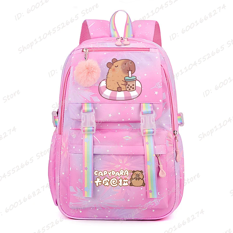 

Cute Capybara Boba Tea Print Schoolbags Children Girls Backpack Student Bag Girls Cartoon Capybara Graphic Schoolbags