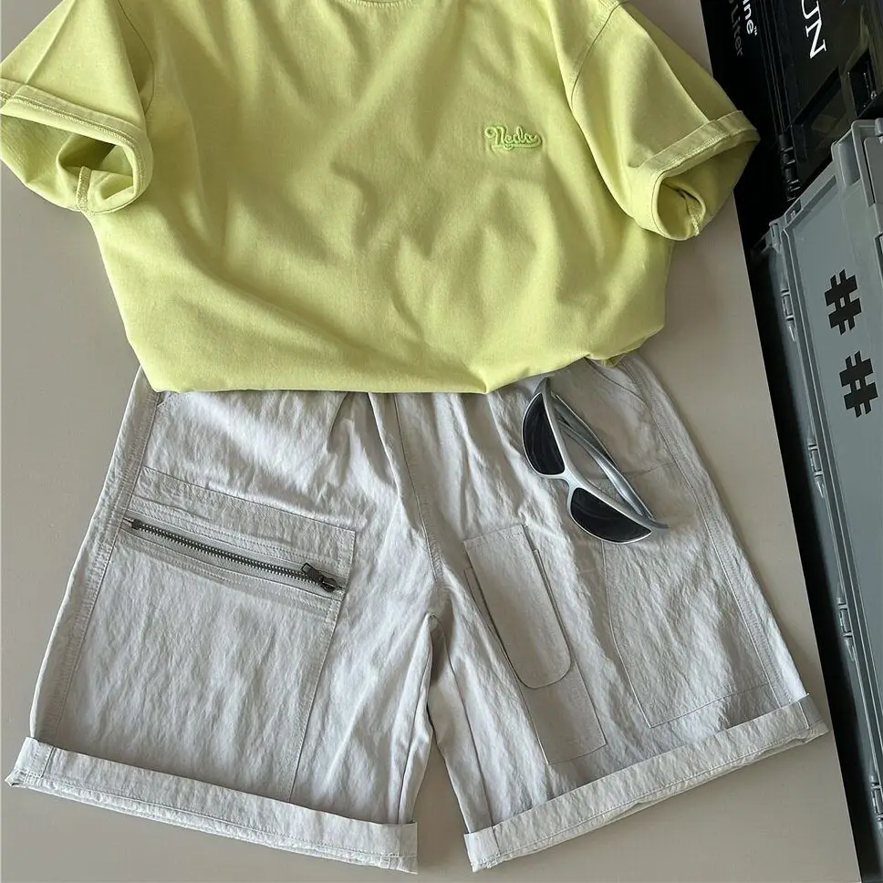 Kids Stylish Thin Cool Light Gray Cargo Shorts 2026 Summer Boys Loose Casual Five Point Pants Mid Length Shorts