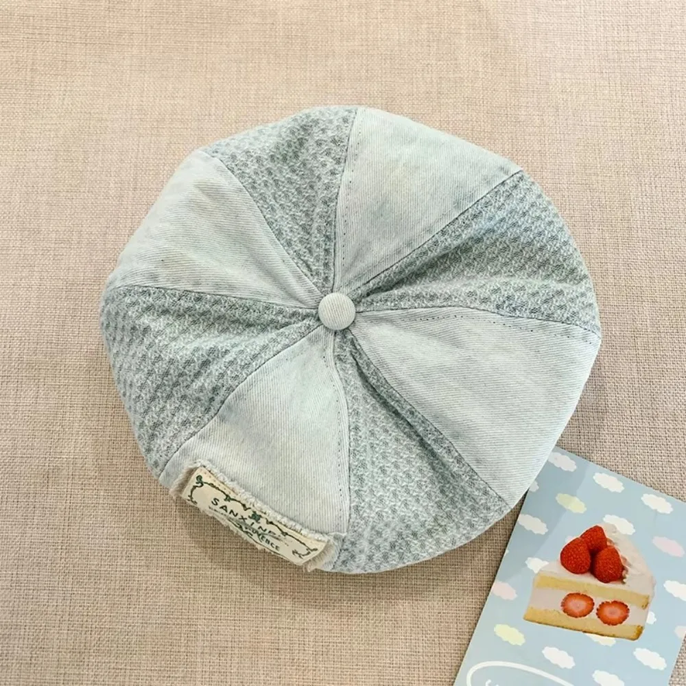 

Retro Korean Patch Splicing Beret Vintage Y2k Denim Berets Versatile Cloth Painter Cap Female