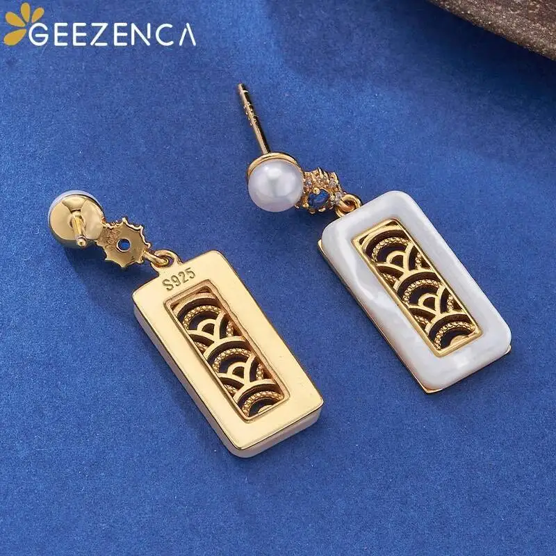 GEEZENCA Natural Pearls White Mother of Pearl 925 Silver Garden Window Dangle Earrings For Women Ethnic Chic Earring 2024 Gift
