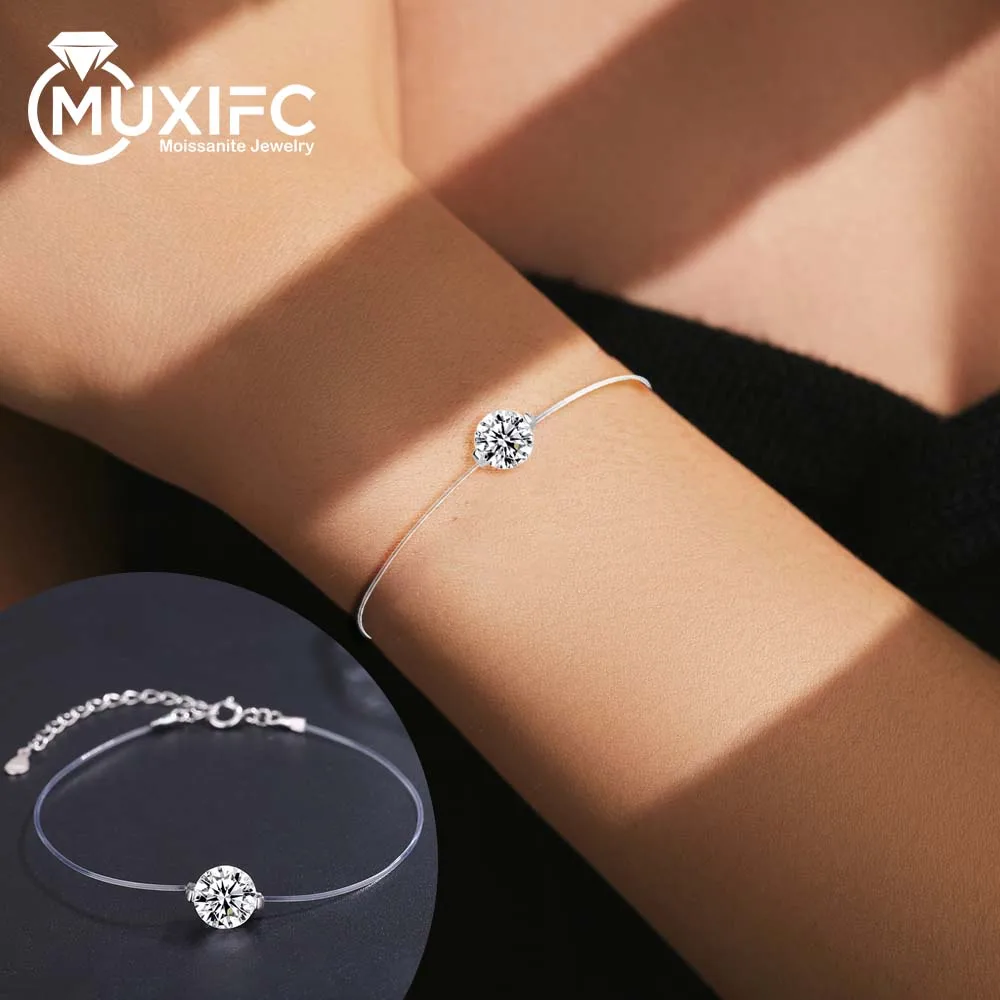 Sparkling Moissanite Bracelet Transparent Fishing Line 925 Sterling Silver Bracelets for Women Lab Diamond GRA Certified Jewelry