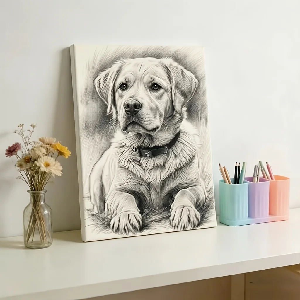 Pet Pencil-style Sketch Custom Painting, Upload Your Photo to  Customize a Beautiful Sketch-style Artwork, Suitable for Home
