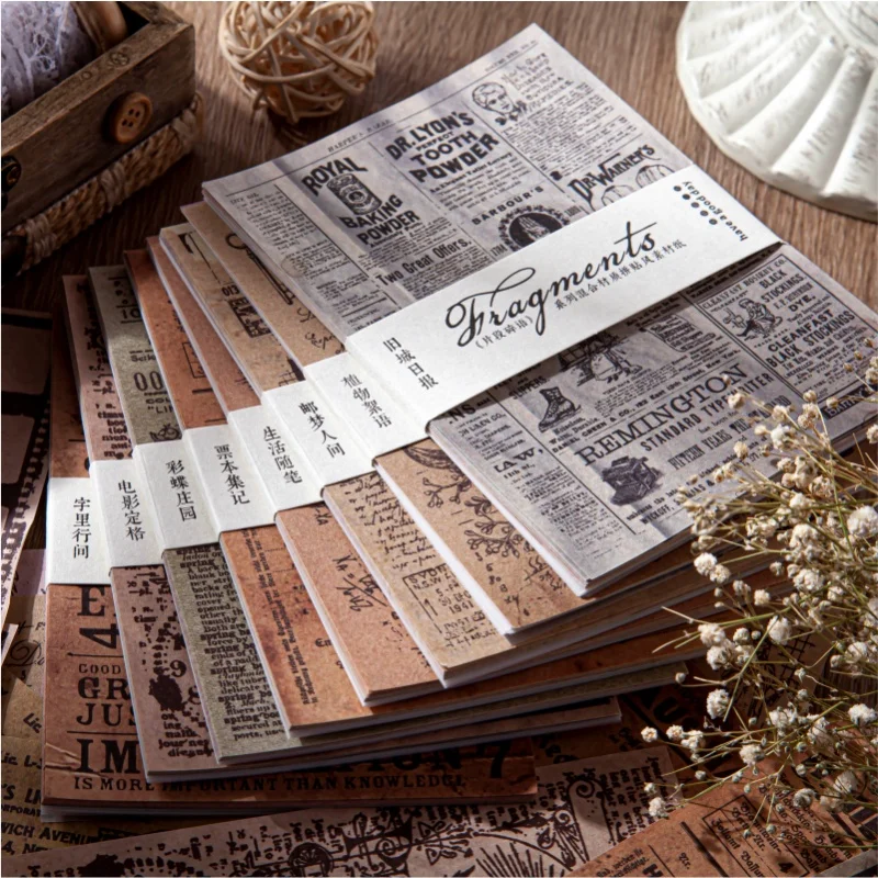 30pcs Vintage Text Material Decorative Paper Aesthetic Magazine Collage Gift Packaging Decoration DIY Stickers