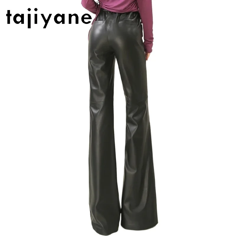 TAJIYANE 100% Top Layer Sheepskin Women Pants 110cm Genuine Leather High Waisted Black Pants Woman Autumn Clothes 2025 штаны