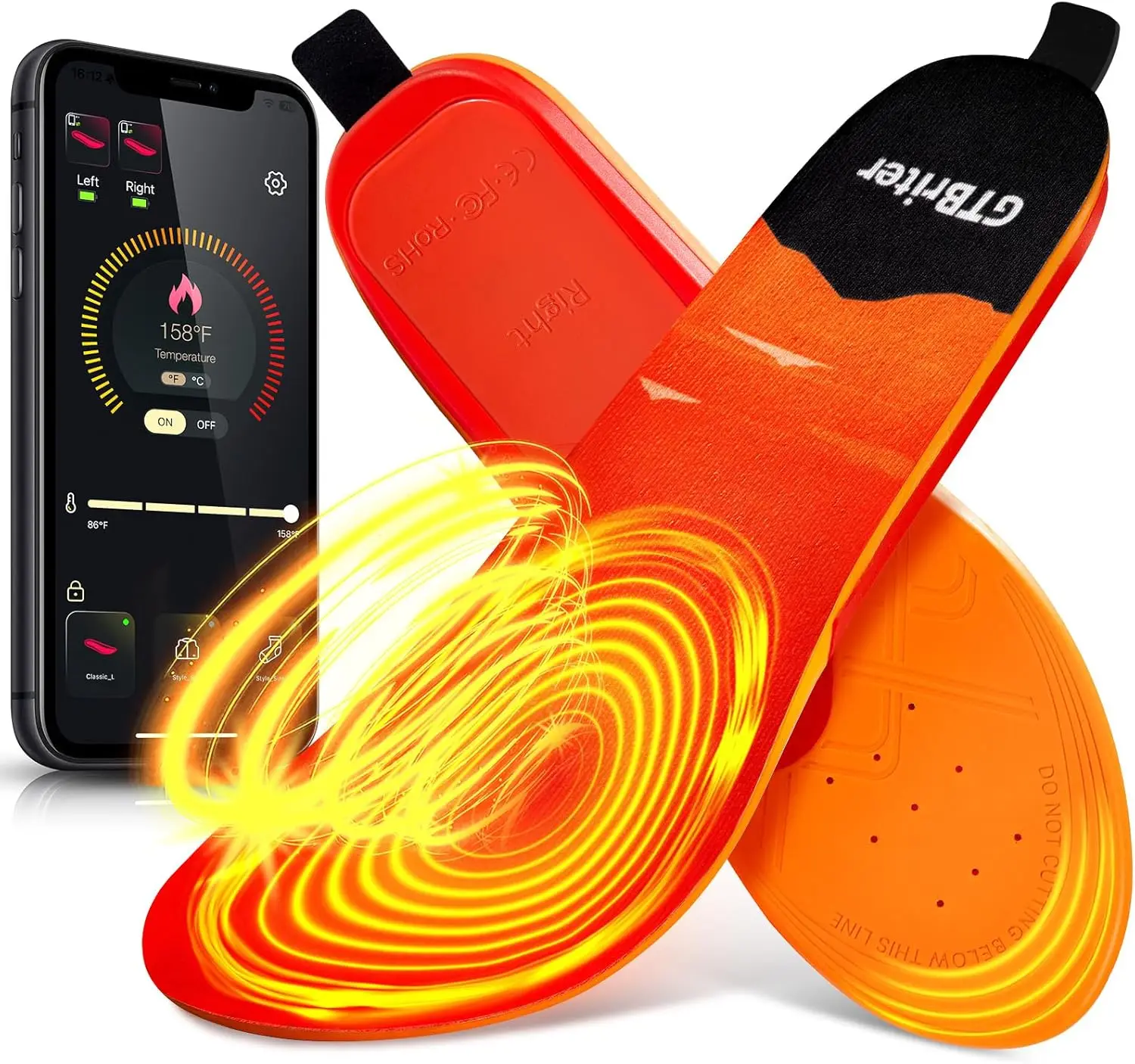 5000mAh  Recharge  le Detach  le Battery Heated Insoles for Cold Winter Warm Forefoot Smart APP Control