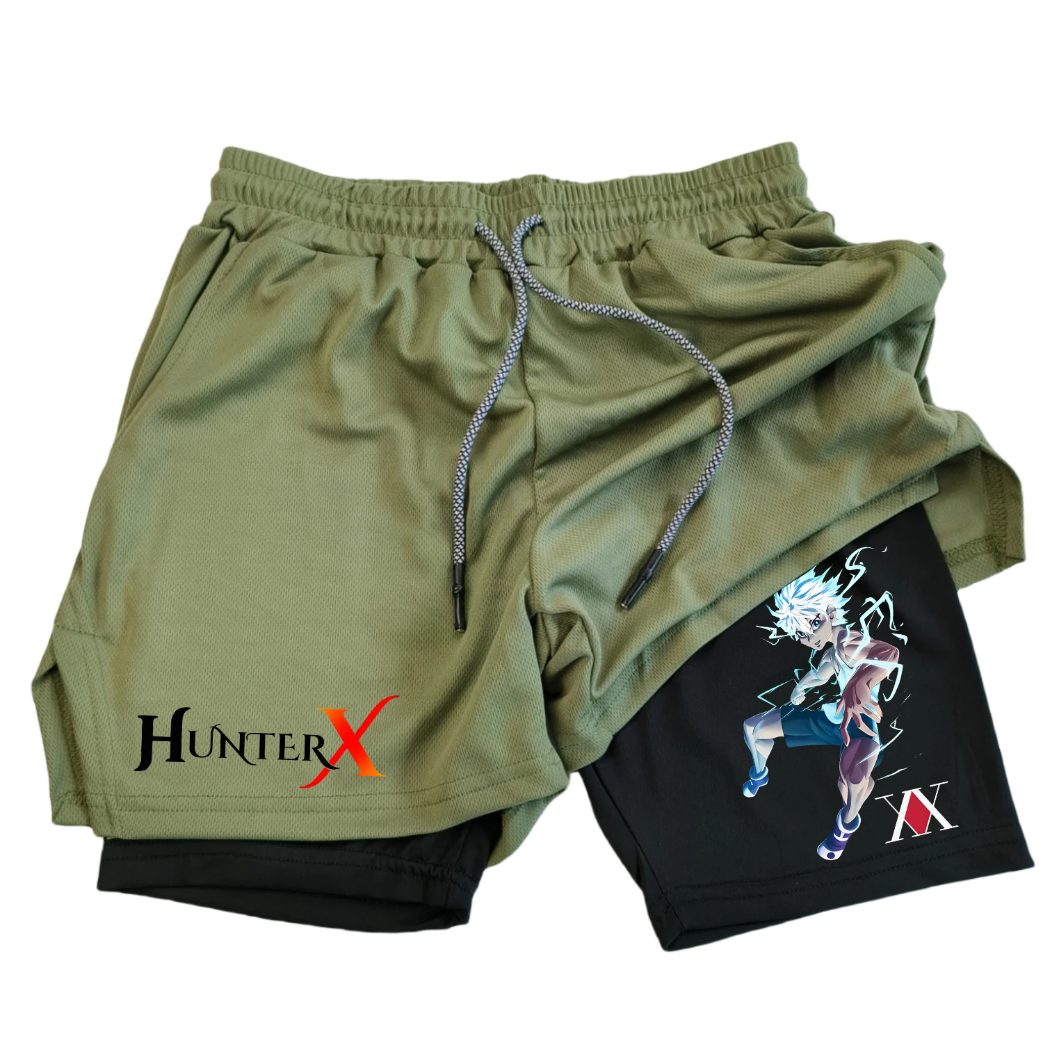 Anime HUNTER X HUNTER Men\'s Sports Shorts 2-in-1 Double layered Shorts Quick drying Breathable Running and Fitness Shorts