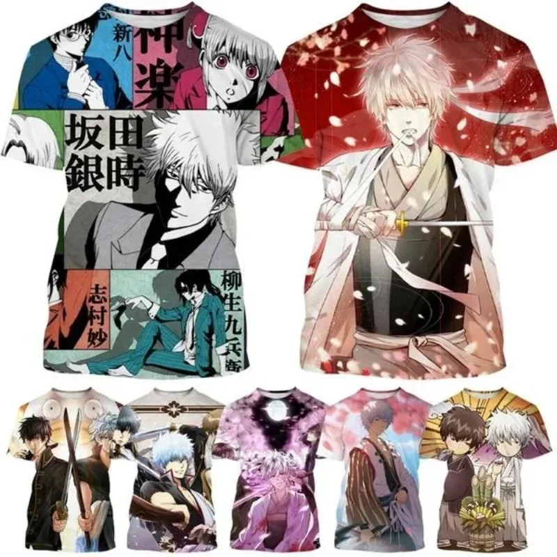 

Summer Men's Round Neck Casual Harajuku Style Anime GIntama 3D Printed T-shirt Fashion Anime Character Pattern Short Sleeve