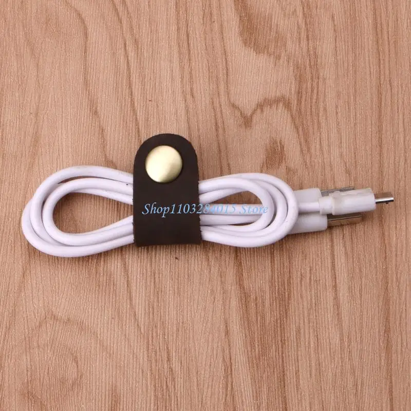 R6FF Faux Leather Cable Cord Clip Wrap Bobbin Earphone Wire Winder Tool