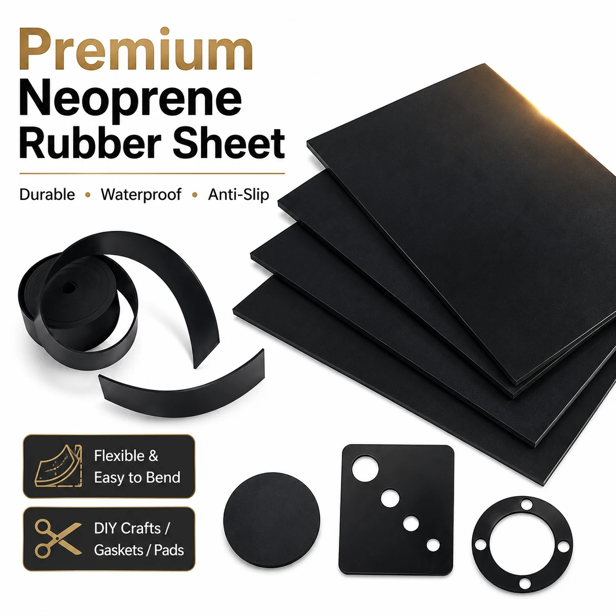 1-5Pcs Neoprene Rubber Sheet, Durables Solids Anti-Slip Waterproof Cushion Pad Gasket sealing Mat for Crafts Floor
