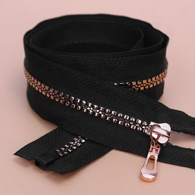 5 Pcs 5# Rose Gold Pretty Zippers 40/60/80cm Open-end Auto Lock Zippers Special Teeth Resin Zippers Coat Jacket Accessories