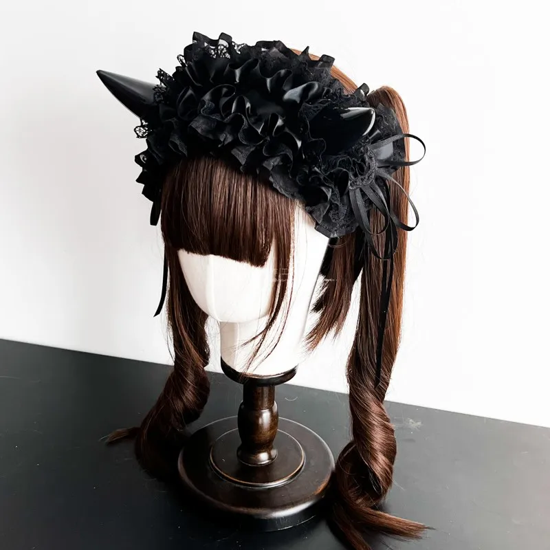 Japanse originele handgemaakte donkere Goth stijl Lolita Halloween duivel hoorn Goth hoofdband cosplay hoofdtooi persoonlijkheid meisje hoofdband