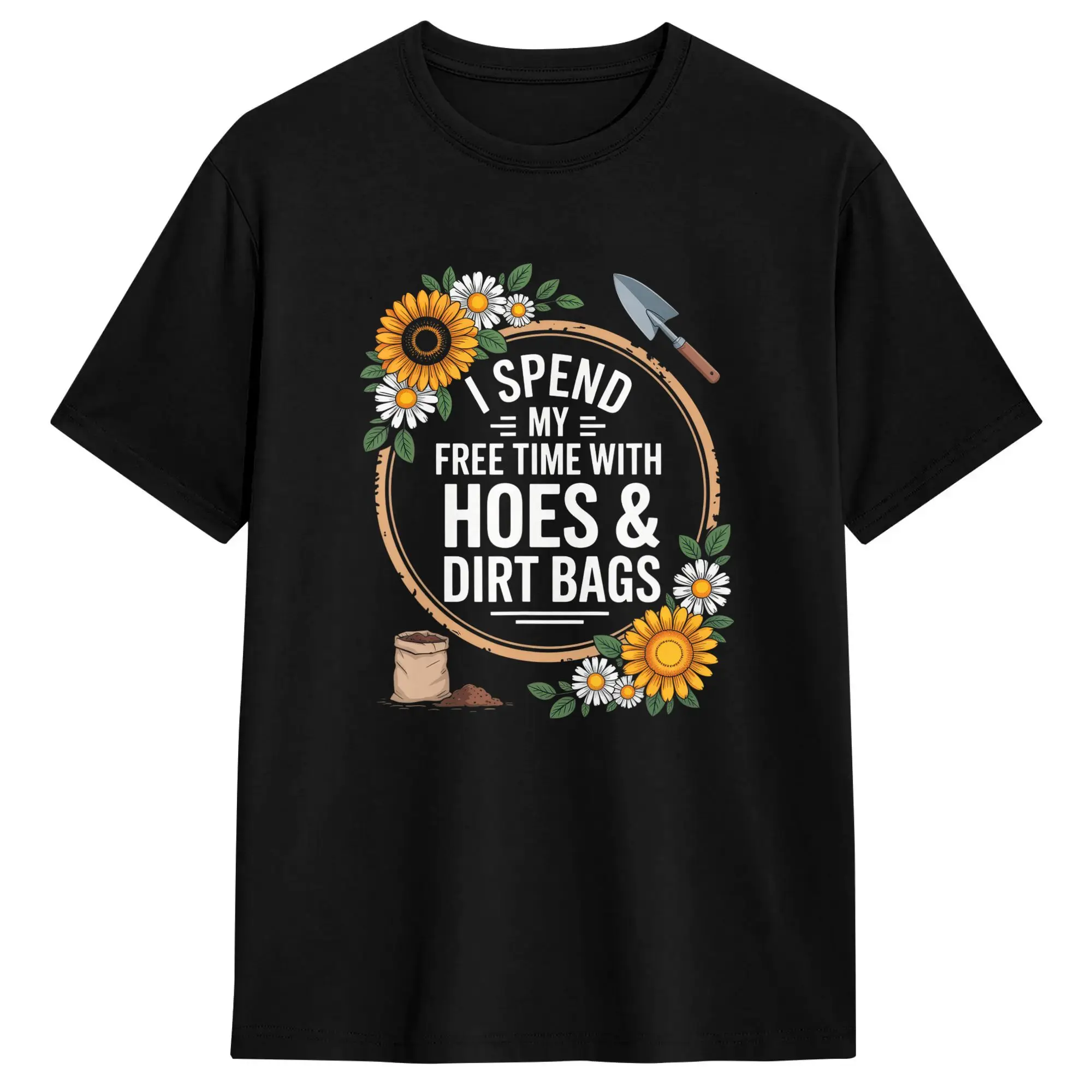 I Spend My Free Time with Hoes & Dirt Bags Garden Humor T Shirt Summer  Y2K Retro T Shirts Cotton Fashion Tee Shirt