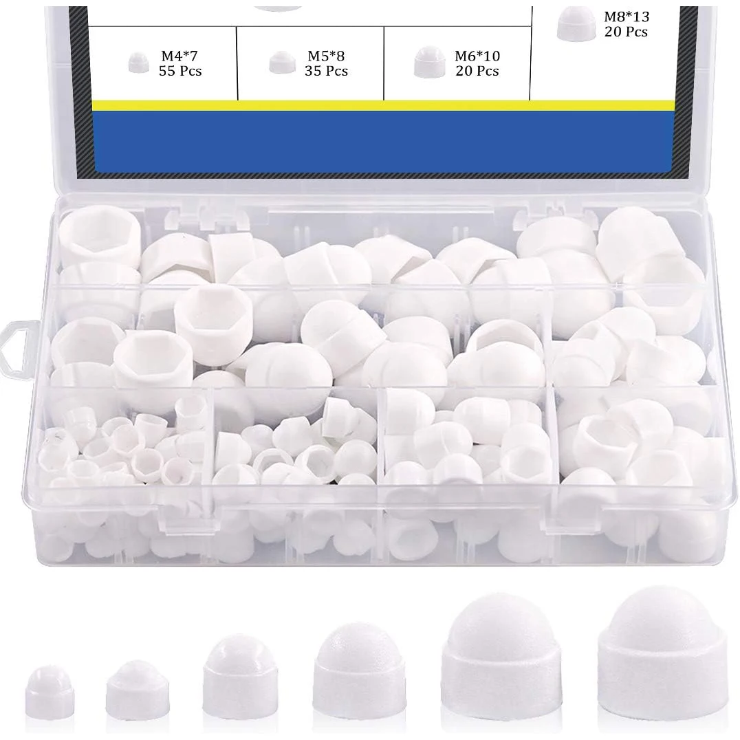 

160Pcs Bolt Covers Screw Caps Assortment Kit, M4 M5 M6 M8 M10 M12 Nylon Acorn Dome Protection Caps for Protecting Hexagon Shaped