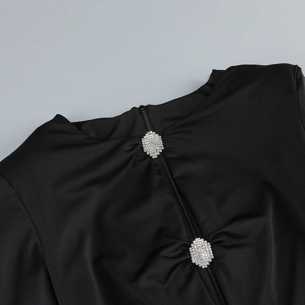 PB Chic Black Long Sleeve Mini Dress with Cut-out and Rhinestone Embellishments for Party Evening & Night - outs