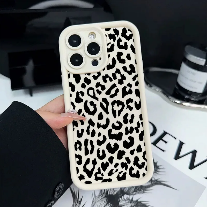 Black Leopard Print Pattern Silicone Phone Case For iPhone 11 12 13 14 15 16 Pro Max 14 15 Plus Shockproof Soft Cover