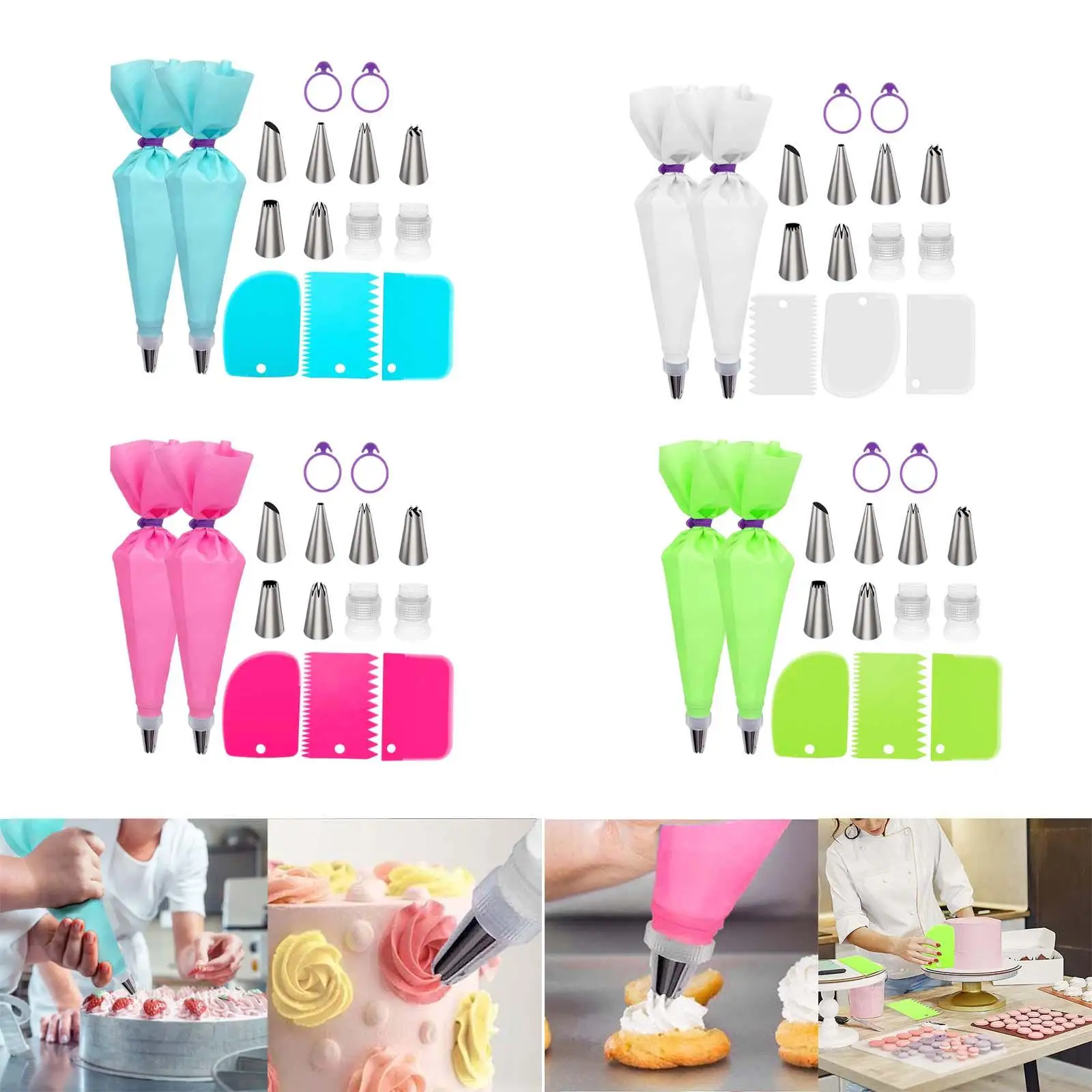 15 Pieces Piping Bags 6 Different Piping Tips Standard Converters 2 Couplers Smoother Cake Decorating Tools for Baking Cupcake