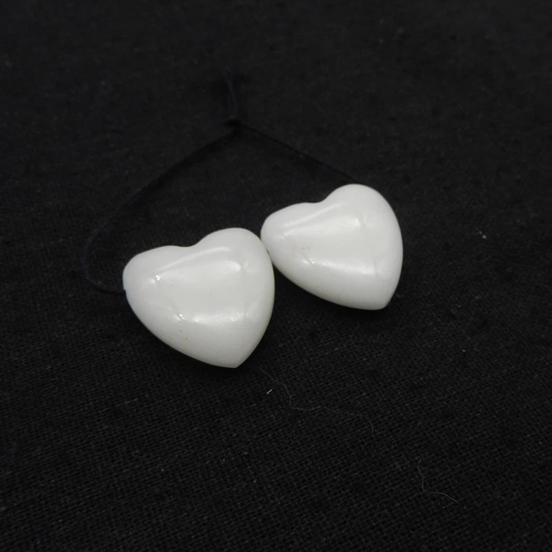 Natural White Jade Heart Earring Beads Side Drilled 23x22x8mm Matched Pair Lightweight Jewelry Accessories for Women 13.5g