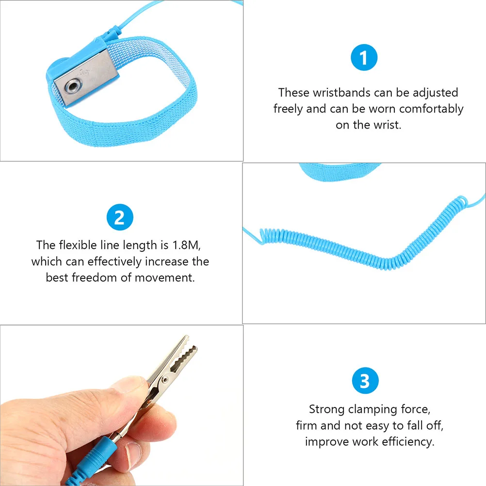 

3pcs Anti Static Wristband 1 8m Adjustable Length Blue Electrostatic Protection Grounding Bracelet ESD Reusable Safety Workshop