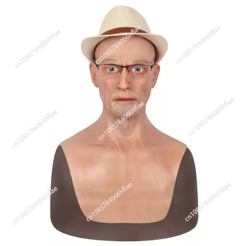 Full Head Realistic Old Man Silicone Mask, Halloween Scary Cosplay Costume for Carnival Party