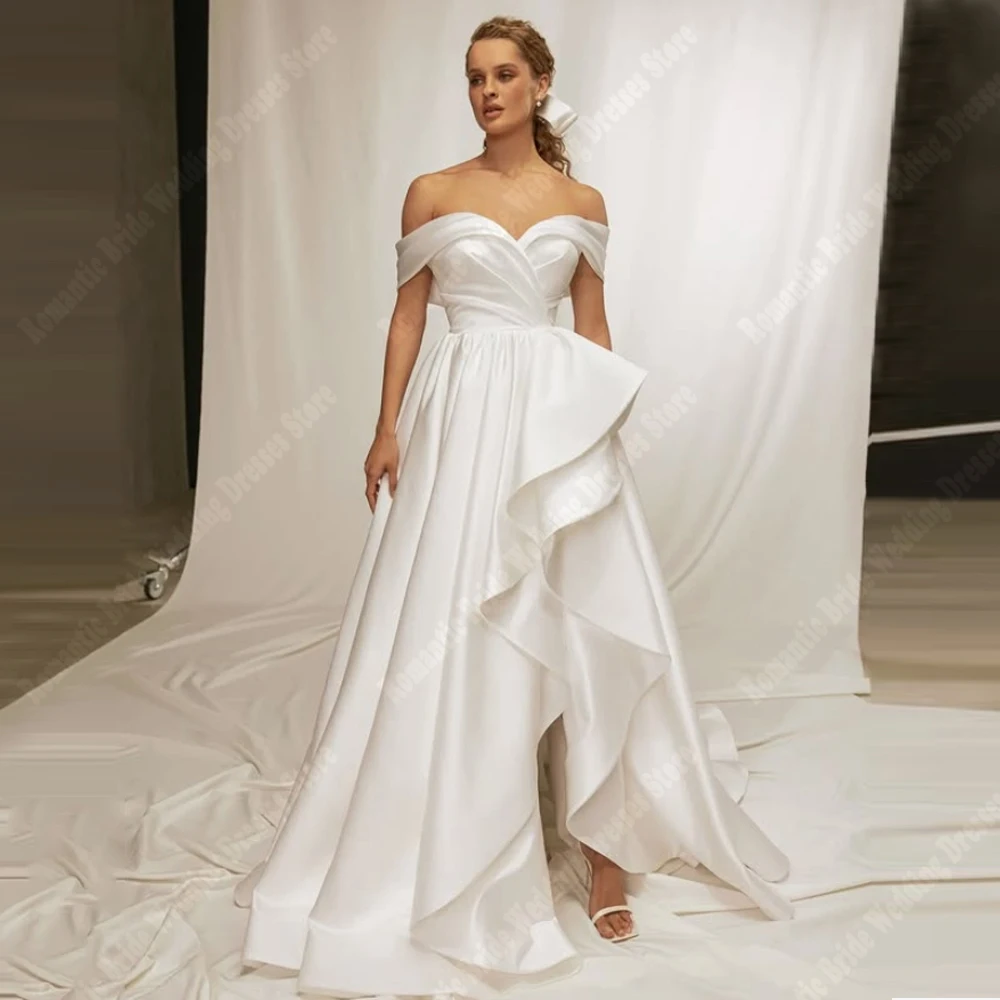 Abiti da sposa da donna a trapezio con spalle scoperte Abiti da sposa Elegante lunghezza lavata senza maniche Abiti da principessa De Novias personalizzati