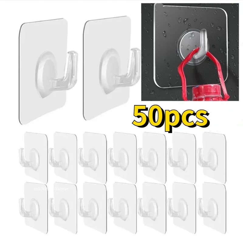 

1/50Pcs Self-adhesive hook Transparent door wall hook child heavy load rack Kitchen bathroom towel key rack Sticky hook