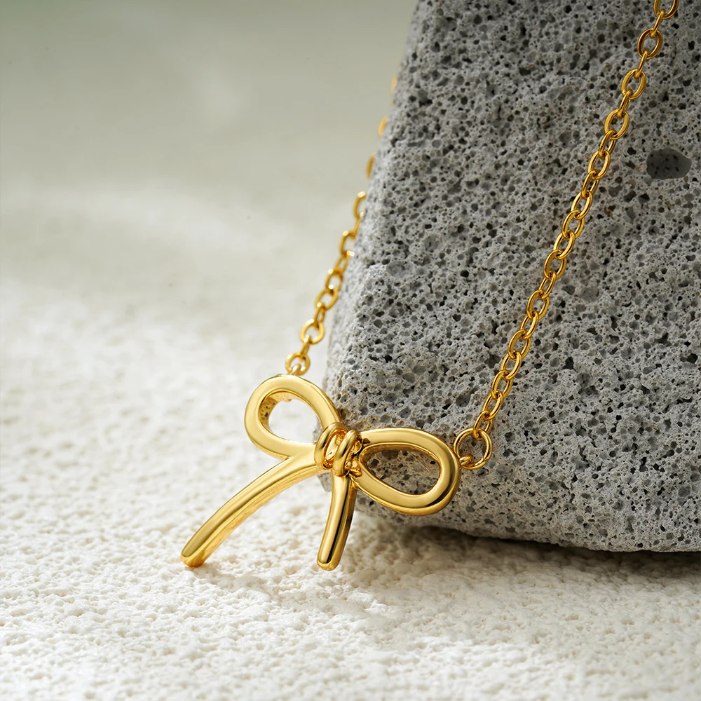 

Charm Designer Style Gold Plated Bowknot Necklace Stainless Steel Bow Knot Clavicle Chain Choker Cute Girls Teen Gifts Jewelry