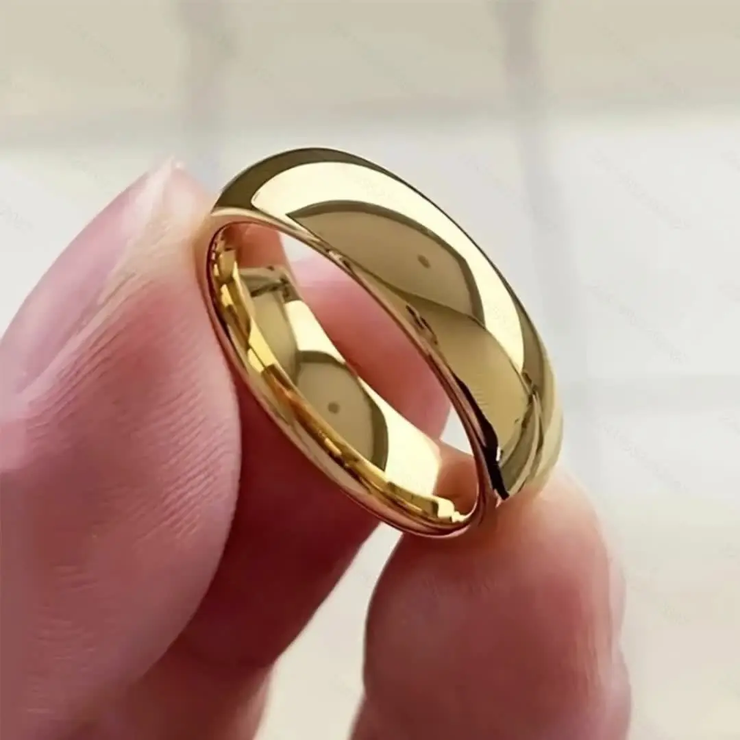 6MM Polished Stainless Steel Classic Gold Wedding Rings Gold Color Simple Women Engagement Jewelry Party Accessories For Gift