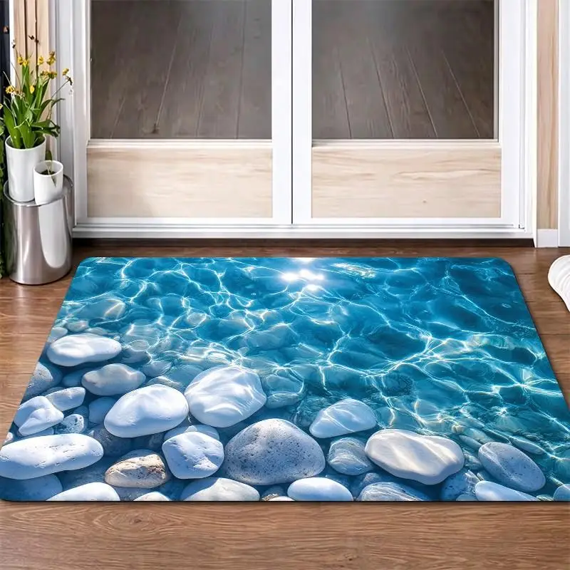 1Pc Clear Blue Sea Water Pebble Pattern Rug, Soft Comfortable, All Season, Lightweight Easy Care, Home Decor, Room Decor, Living Room, Bedroom, Balcony, Winter, Autumn