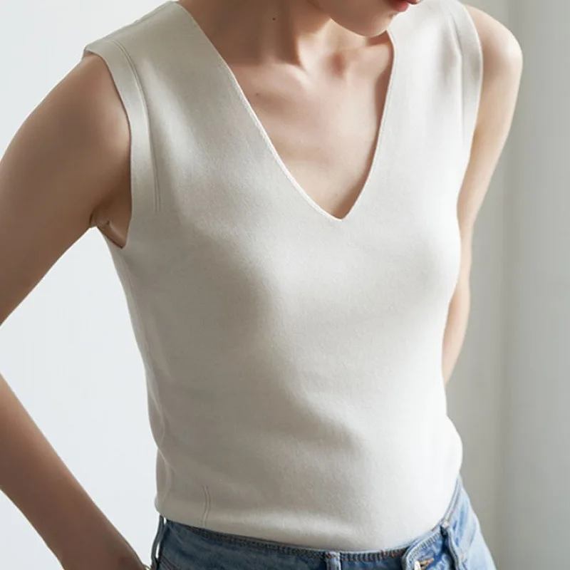 Korean Version Suspender Vest Women's Knitted Sweater V-neck Sleeveless Bottoming Shirt Fashionable Foreign Style Ice Silk Top