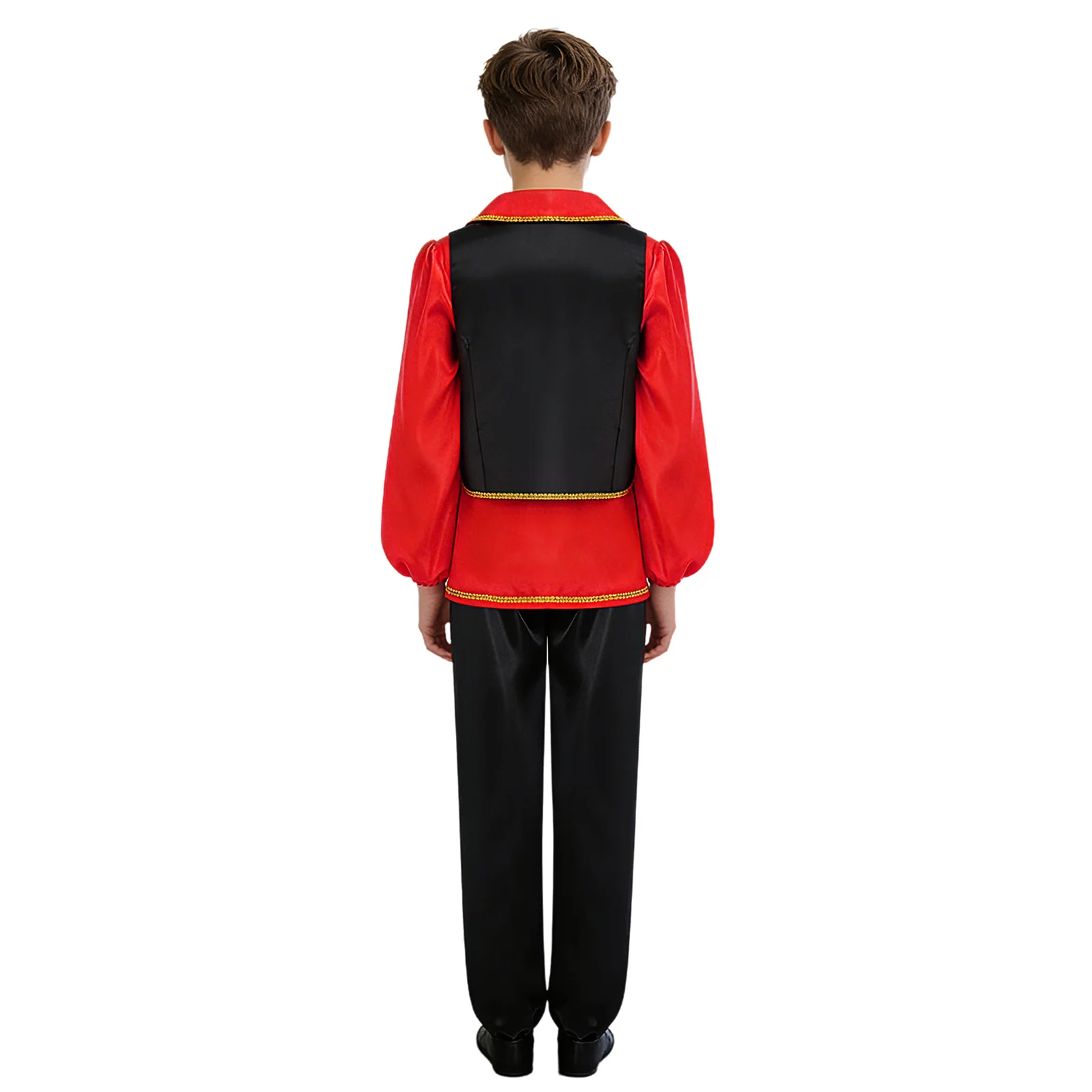 Boys Flamenco Dance Costume V Neck Long Sleeve Braid Trim Vest Shirt Top with Long Pants Waistbelt Spanish Ballroom Performance