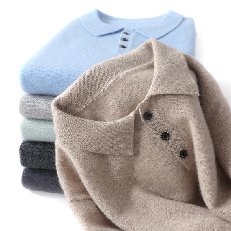 

"Men's 100% Cashmere Sweater Autumn Winter New POLO Neck Knit Pullover Comfortable Business Casual Slim Fit Warm Men's Clothing